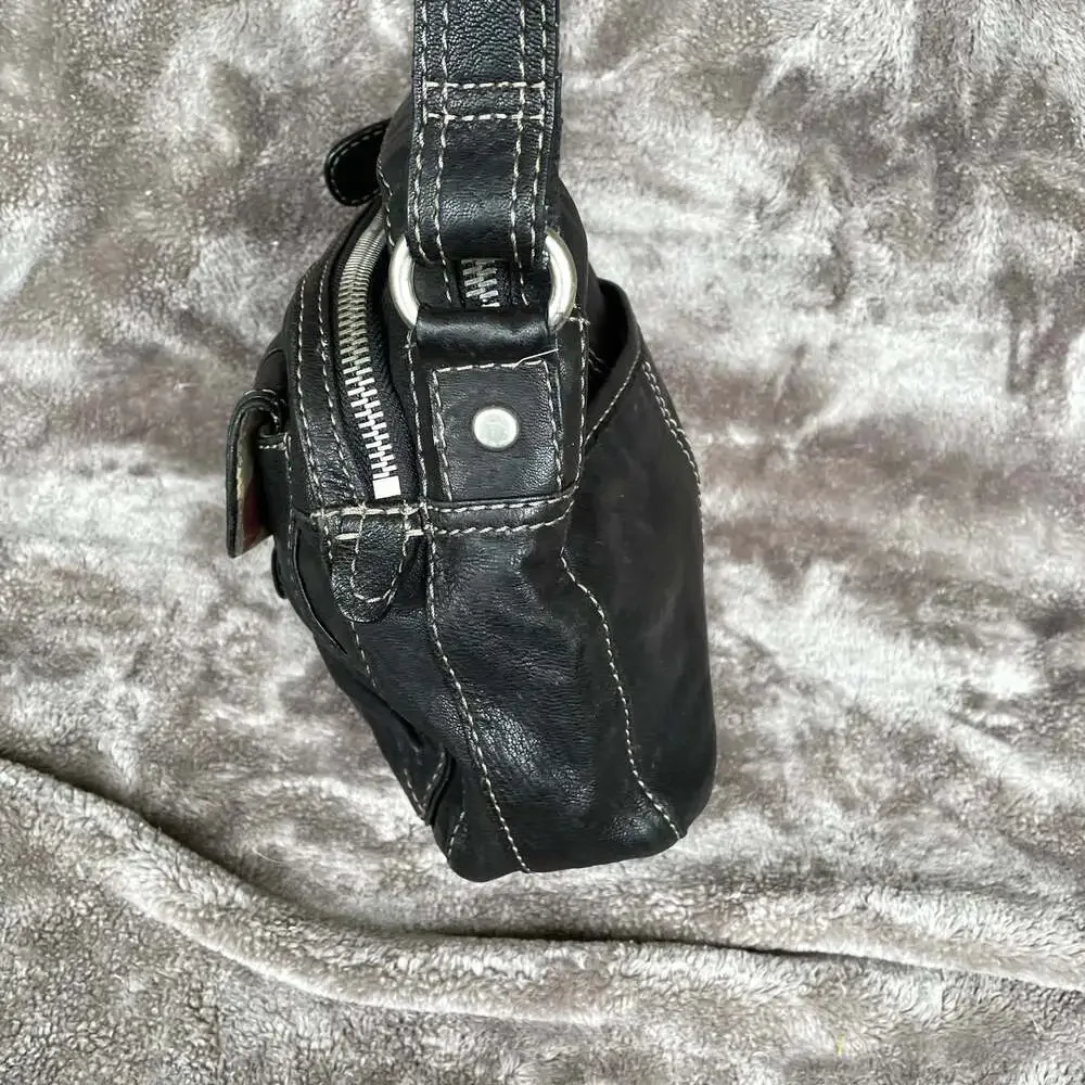 Vintage Fossil Black Leather Crossbody Bag Purse SOFT Shoulder 2 Zipper READ